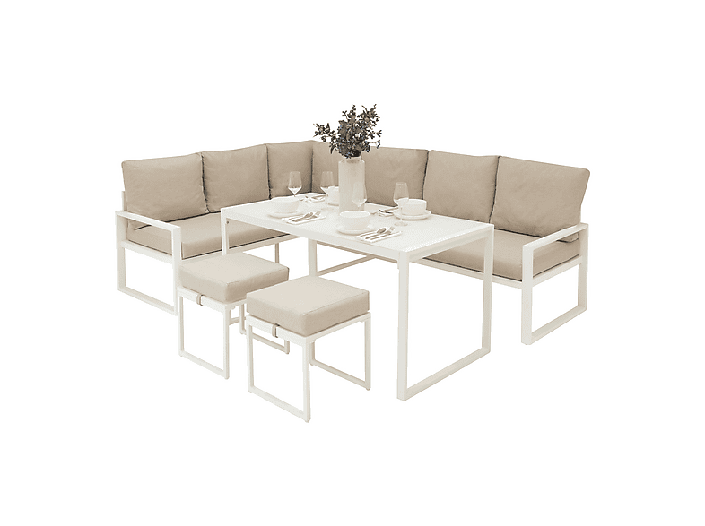 Conjunto de jardín - MONSTER Esquinero para Exteriores de aluminio 7 plazas - Blanco, 241 cm x 173,5 cm x 66 cm, Blanca